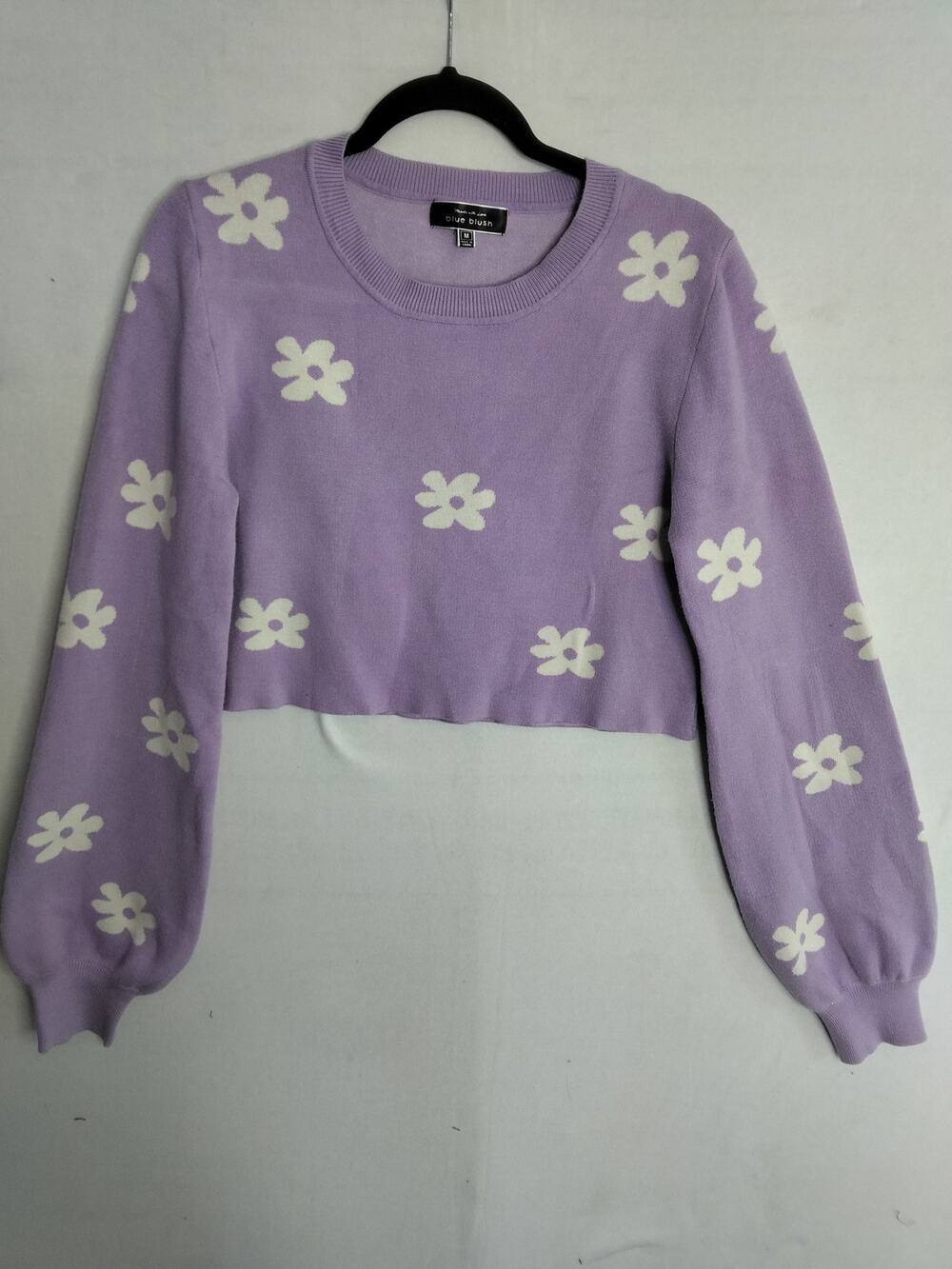 Cropped Purple Sweater Sz M Daisies Balloon Sleeves Daphnie Scooby Doo Retro